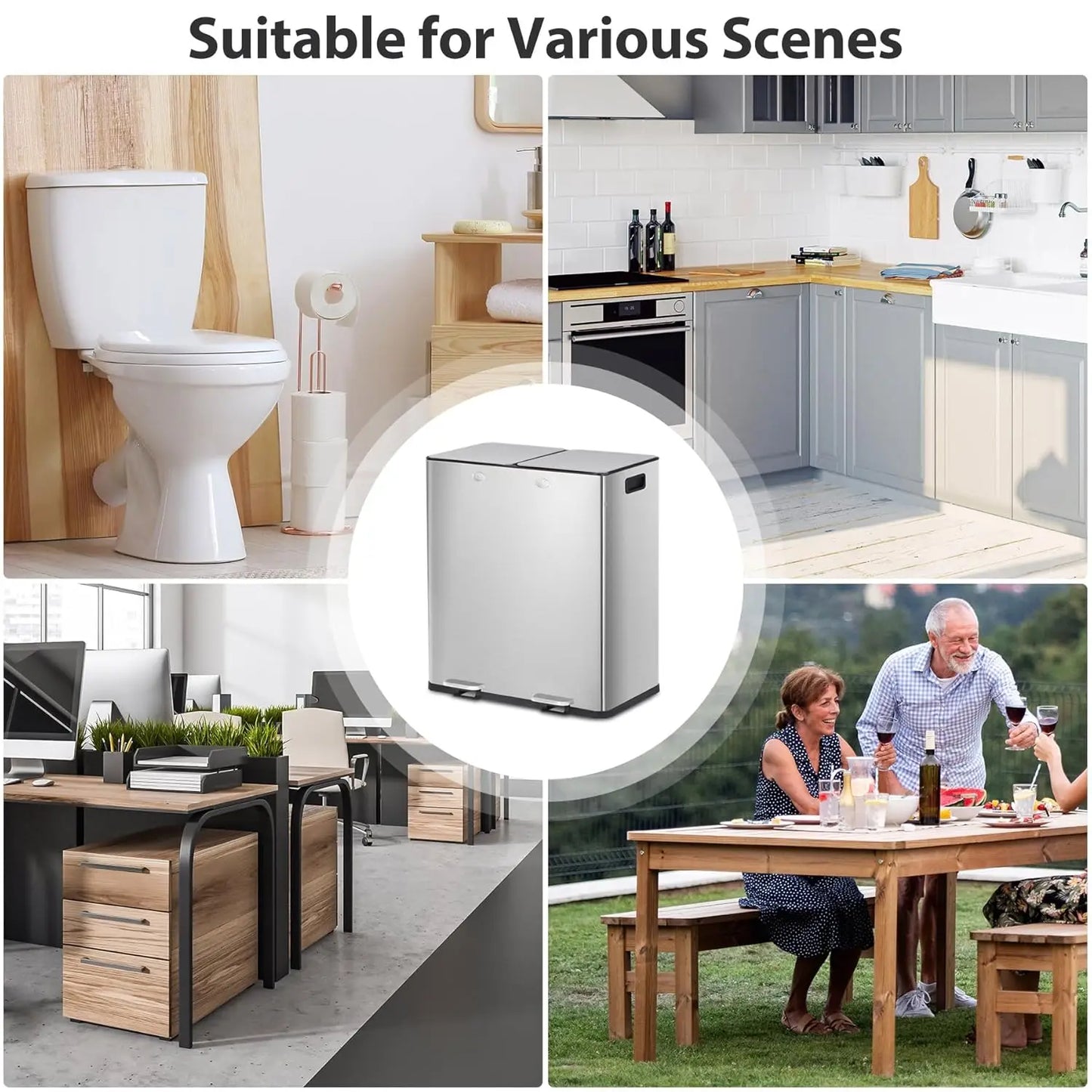 Durable Dual Stainless Steel Kitchen Trash Can With Pedal Recycling