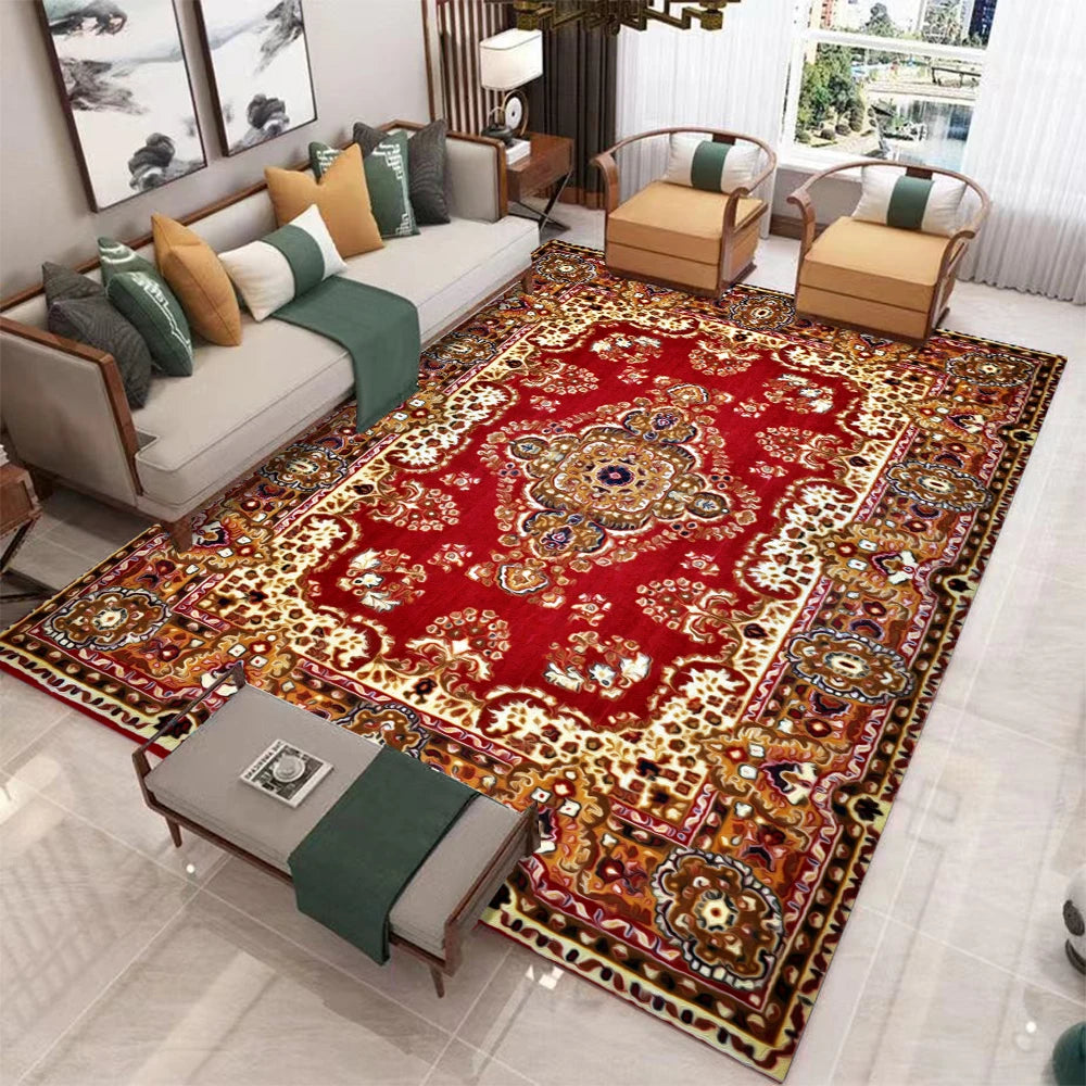 European Retro Non-Slip Living Room Carpet Rug Mat Washable