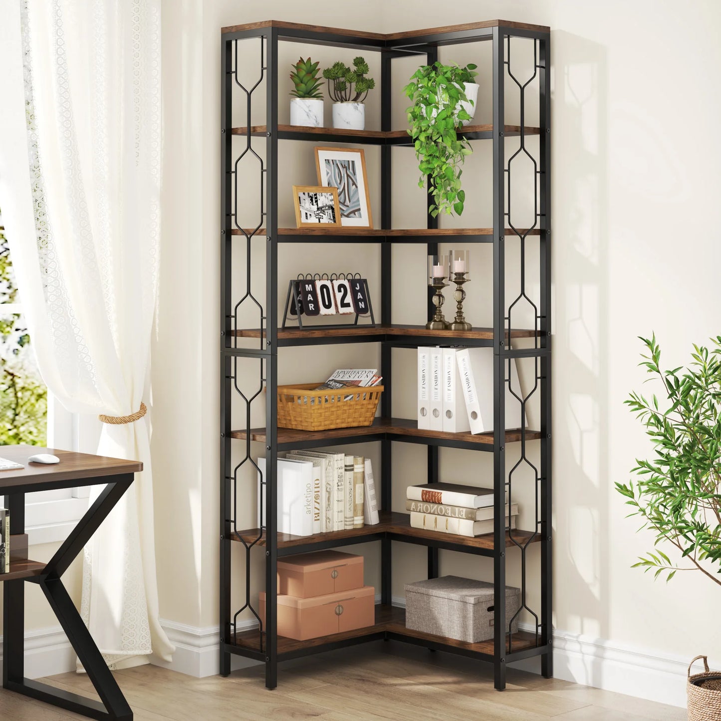 Tribesigns 7-Tier Corner Shelf Industrial Etagere Bookcase