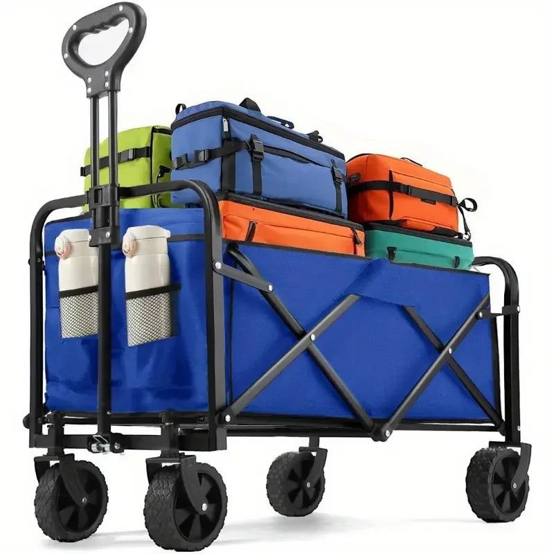 Heavy Duty Foldable Wagon Cart With All Terrain Wheels And Drink Holders