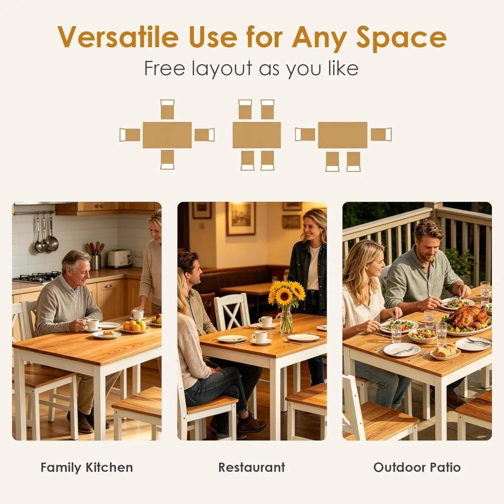 5 Pc Dining Table Set, Wood Kitchen Table & 4 Chairs for Dining Room, Apartment, Dark Brown Gray