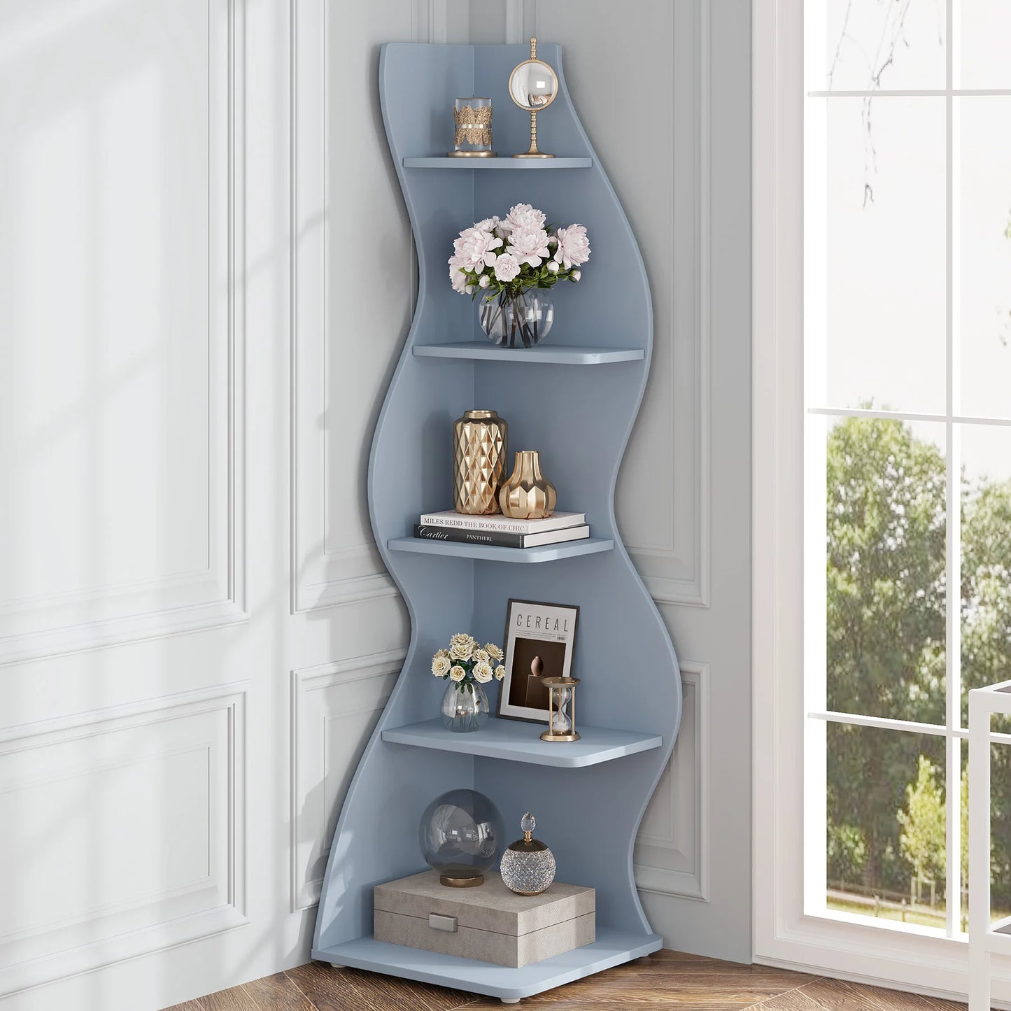 Tribesigns Corner Shelf 5-Tier Wall Bookshelf Plant Stand