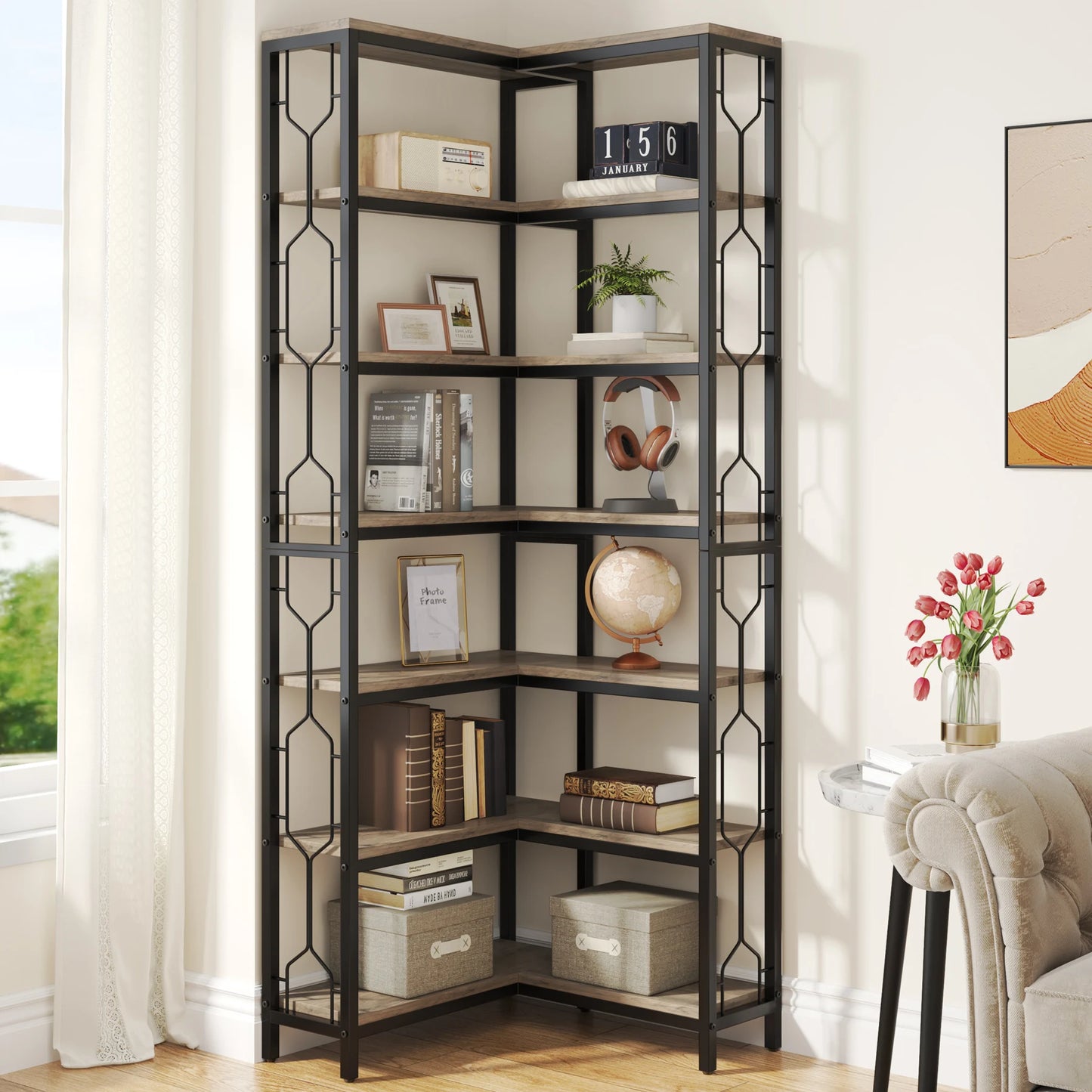 Tribesigns 7-Tier Corner Shelf Industrial Etagere Bookcase