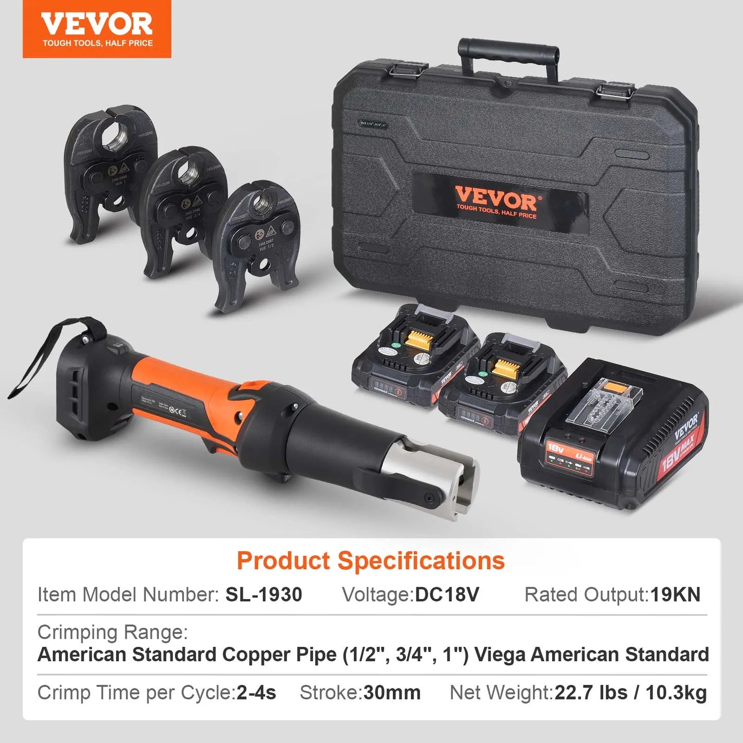 SucceBuy 18V Electric Pipe Crimping Tool Press Tool Kit