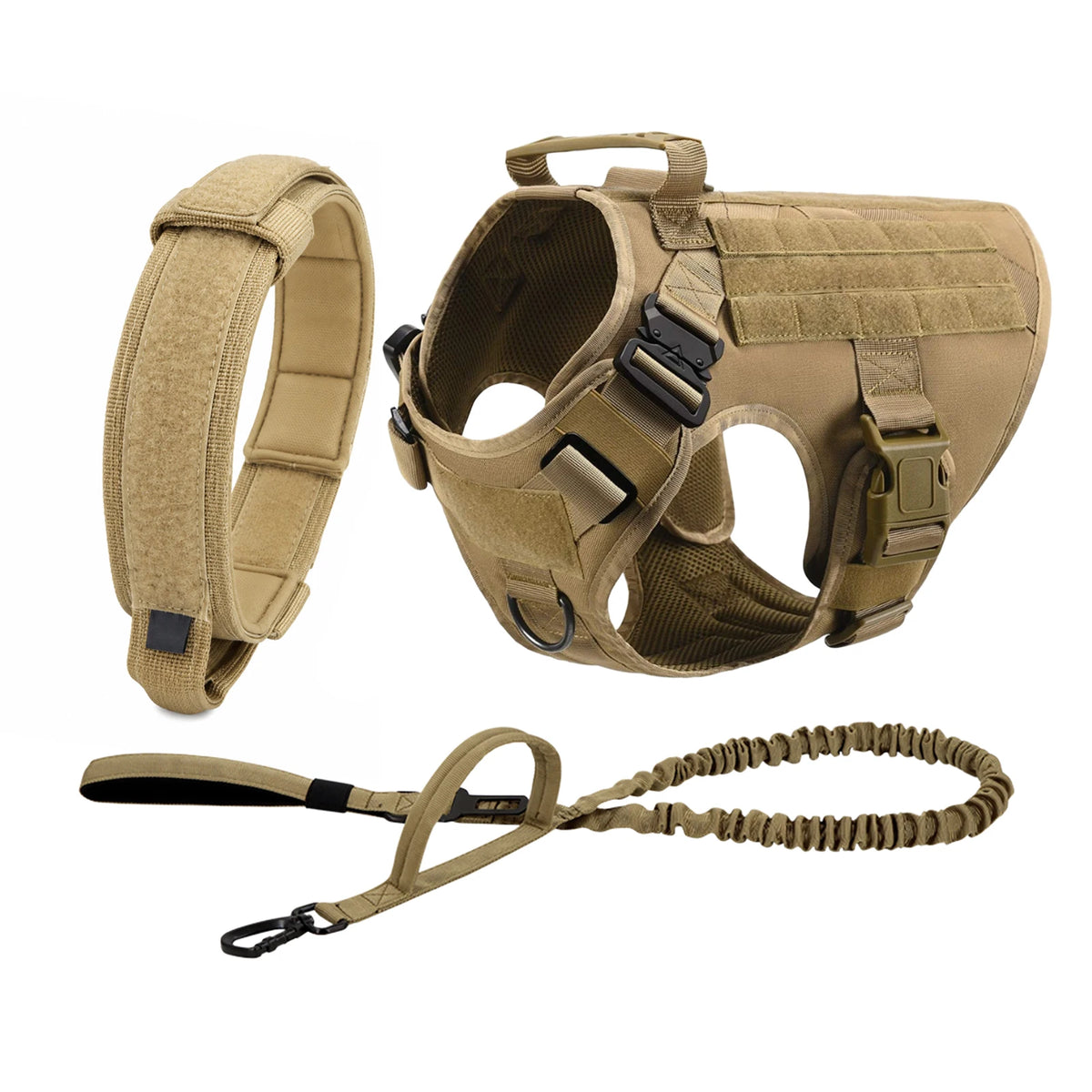 PETRAVEL Tactical Dog Harness Set With Leash And MOLLE Pouches