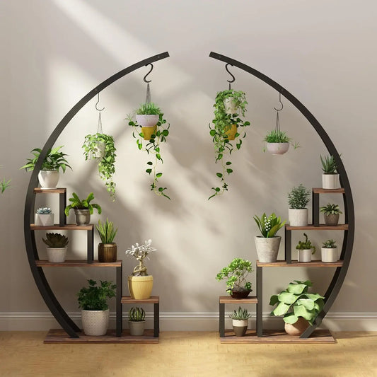 TWISTER.CK 5-Tier Metal Half Moon Plant Stand Indoor Garden Rack