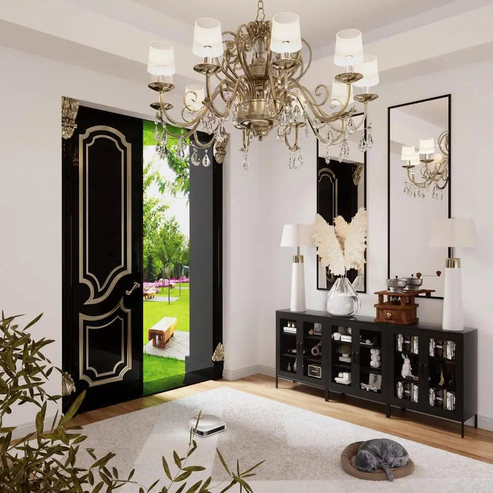 Black Metal Storage Cabinet With Mesh Door And Shelves