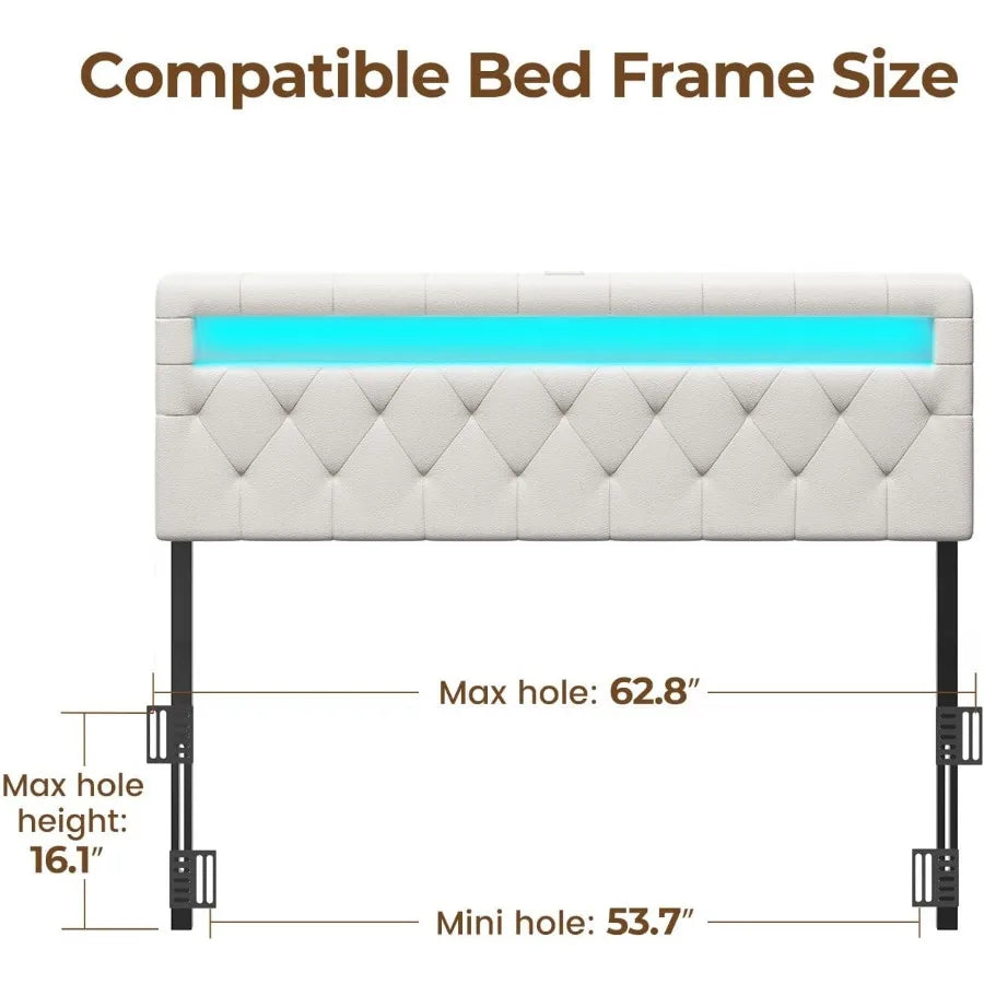XIUWO LED Headboard For Queen Bed With USB Type-C Port