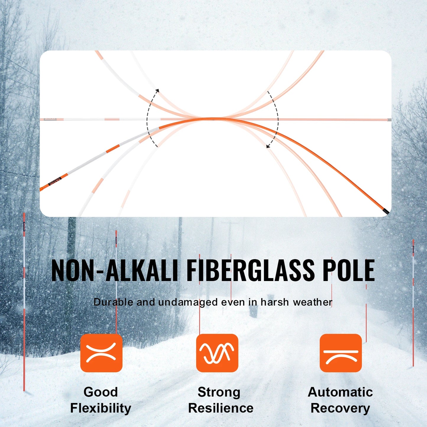 Driveway Markers Fiberglass Poles Snow Stakes For Parking Lots Walkways