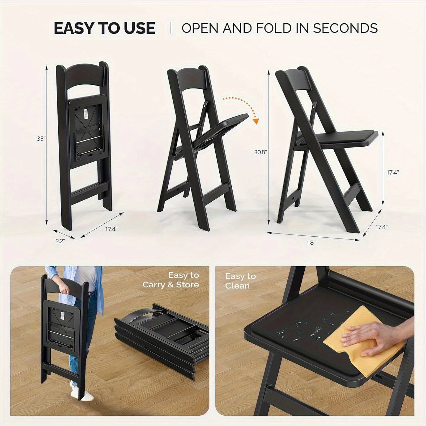 BONNLO Resin Folding Chairs With Cushioned Seats Durable