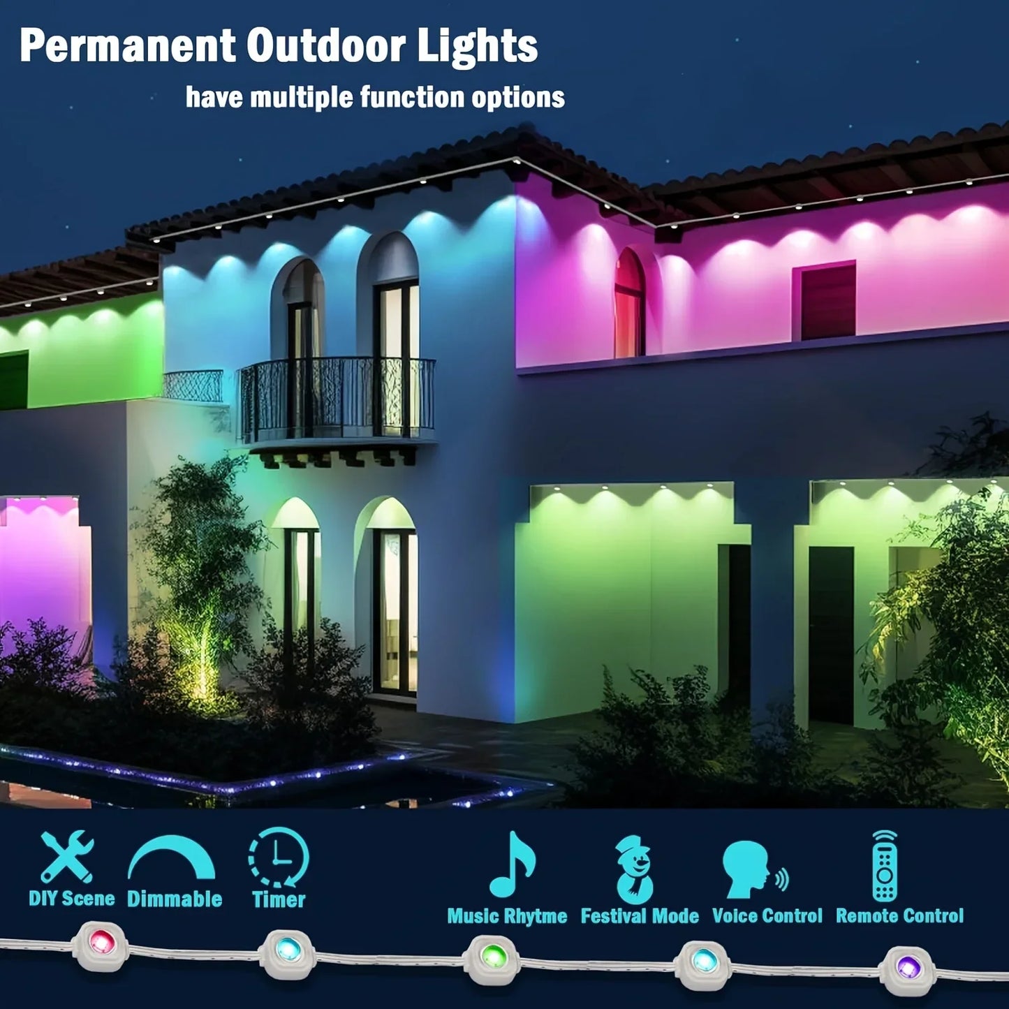 MIMIRGB Permanent Outdoor LED Light String Strip App Bluetooth Control