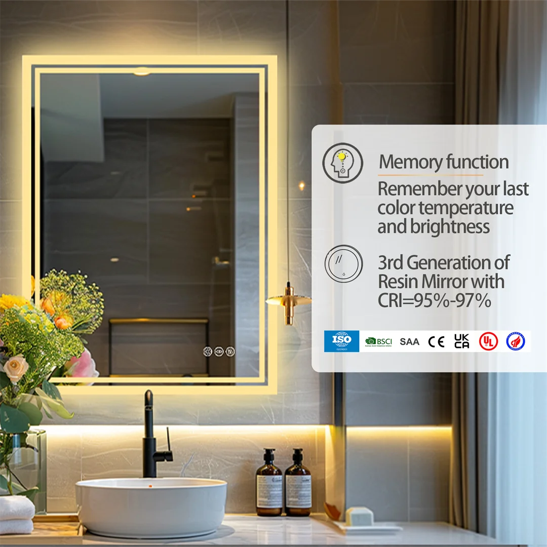 LUVODI Illuminated Backlit Defog Wall Mounted Bathroom Mirror