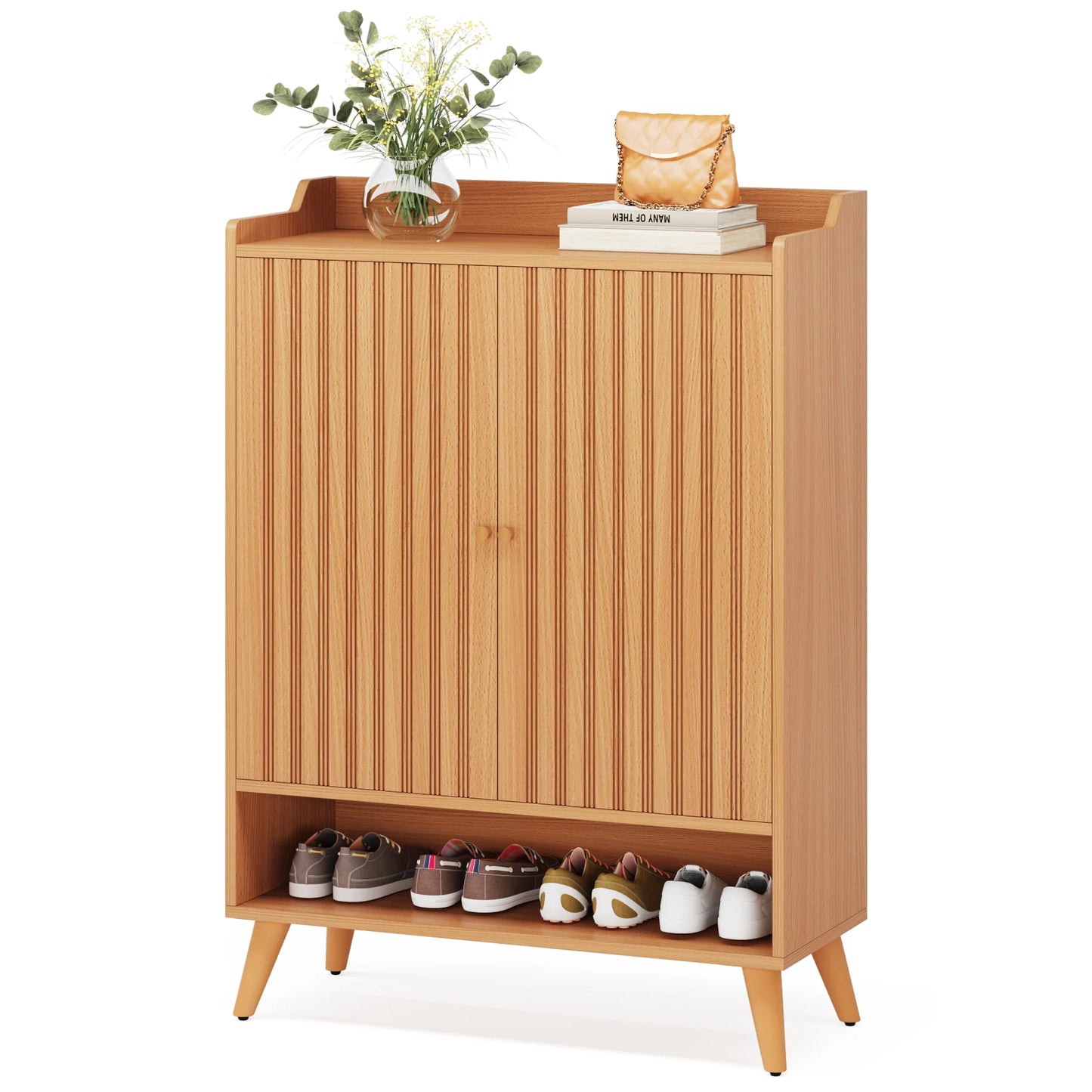 Tribesigns 5-Tier Wood Shoe Cabinet With Doors Storage Unit