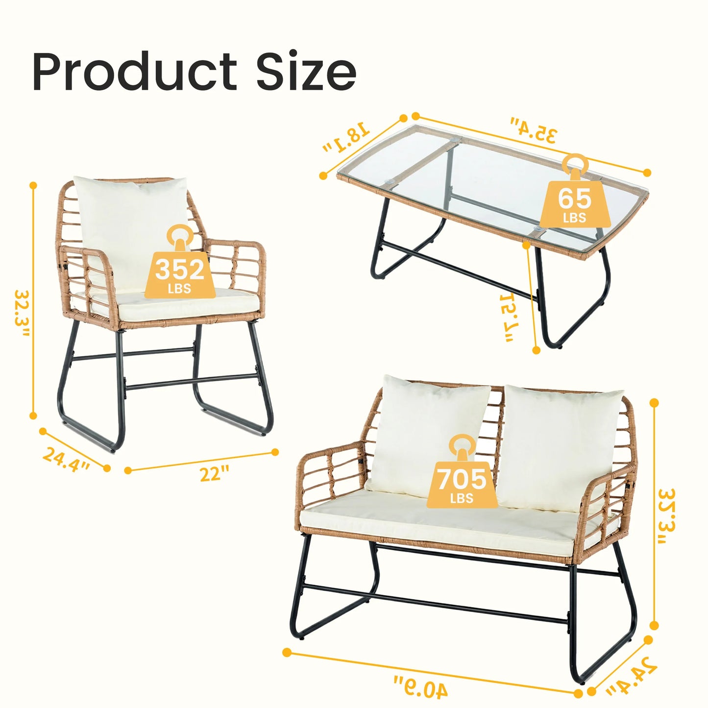 Outdoor Wicker Patio Furniture Set with Cushions and Glass Table
