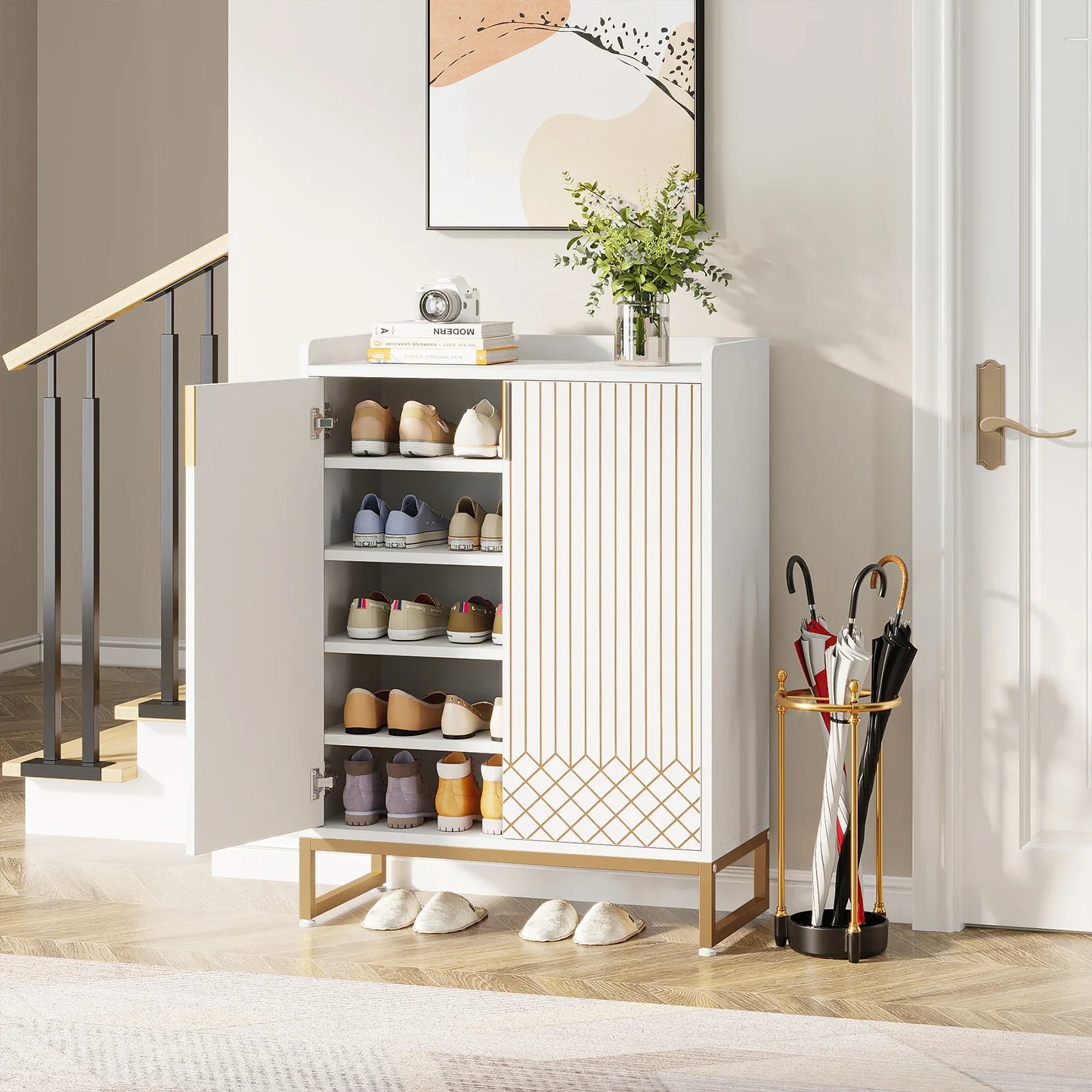 Tribesigns 5-Tier Wood Shoe Cabinet With Doors Storage Unit