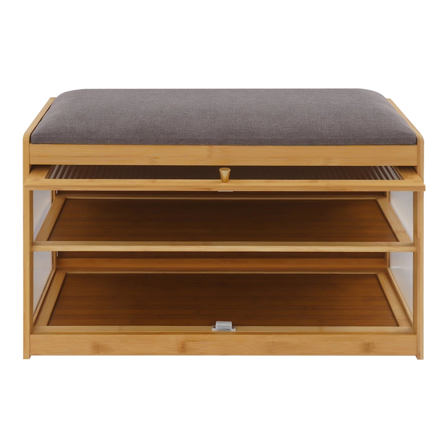 27.6 Inch Length Shoe Rack Bench, 2-Tier Shoe-Changing Bench, Shoe Bench with Cushion, for Hallways, Entrances, 70 x 32 x 42 cm