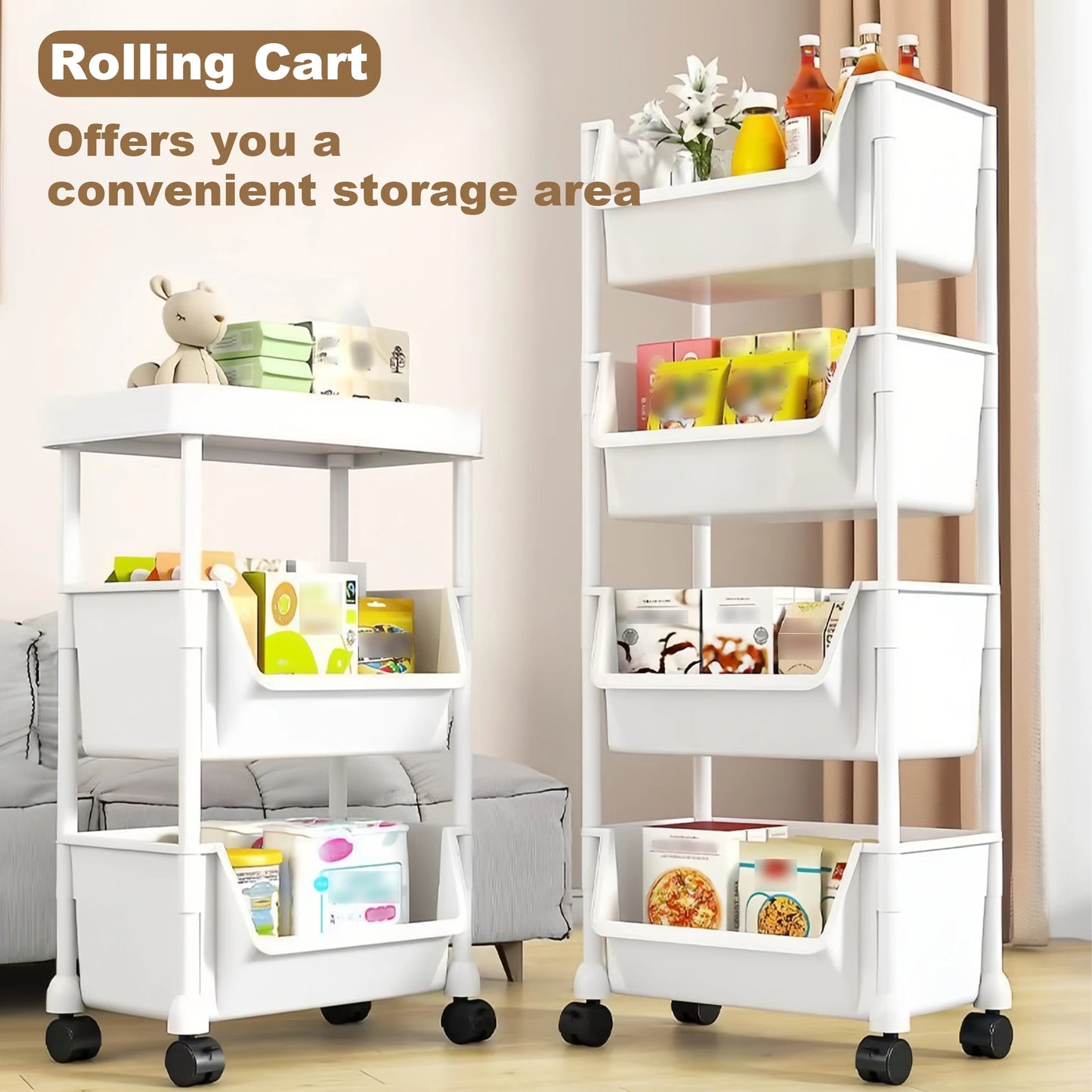 Trolley Bookshelf Storage Rack for Kitchen and Living Areas