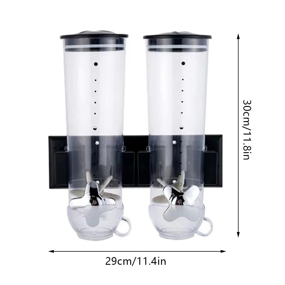 Dual Control Food Dispensers Wall Mount Double Dry Cereal Dispenser for Cereal Nuts Coffee Beans Mix Convenient Storage