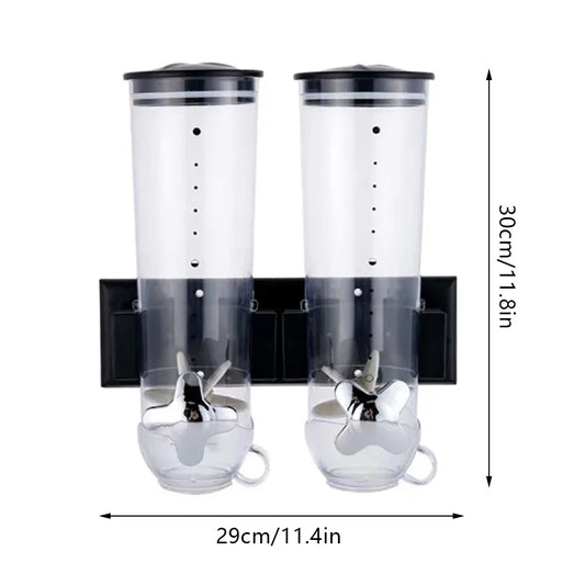 Dual Control Food Dispensers Wall Mount Double Dry Cereal Dispenser for Cereal Nuts Coffee Beans Mix Convenient Storage