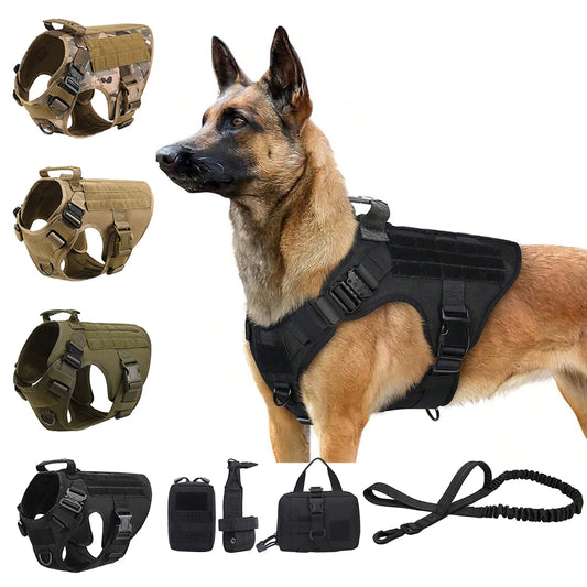 PETRAVEL Tactical Dog Harness Set With Leash And MOLLE Pouches
