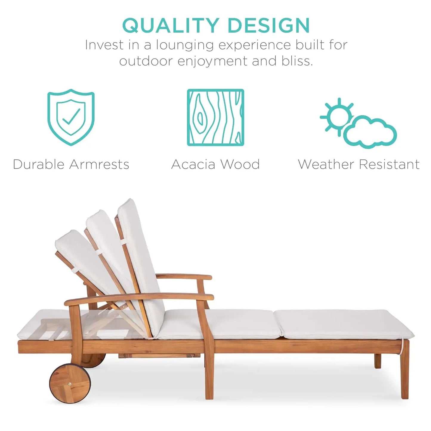Acacia Wood Chaise Lounge Chair Recliner With Slide Out Table