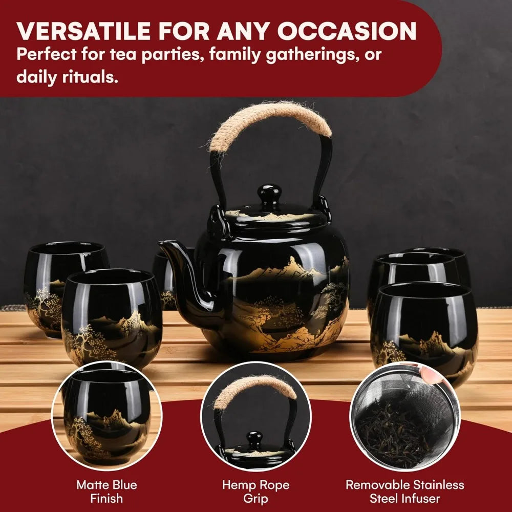 Kitchen porcelain tea set: Authentic ceramic teapots and cups - elegantly designed for tea parties and everyday use
