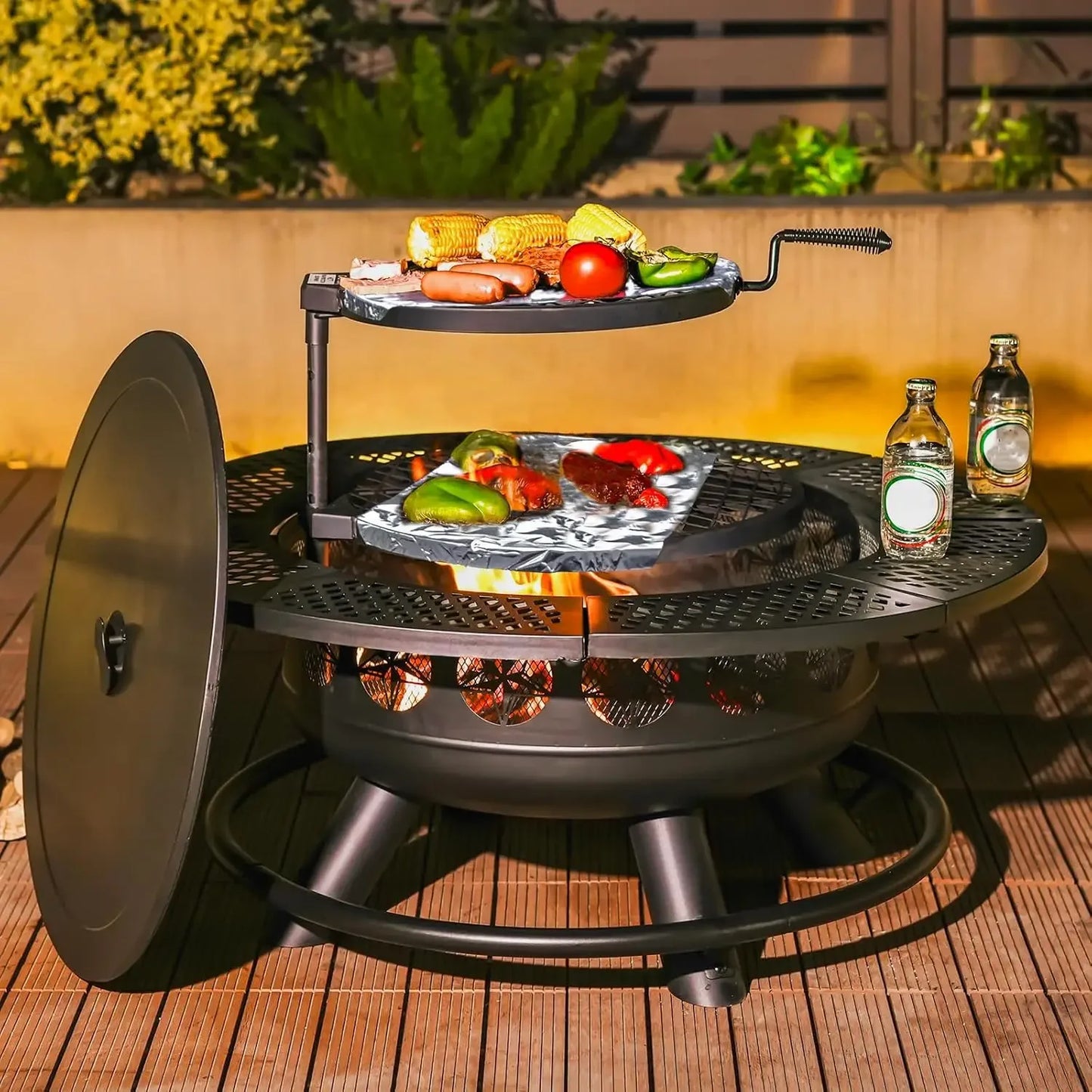 36 Inch Fire Pit With Two Grills And DurableAndReliable Lid