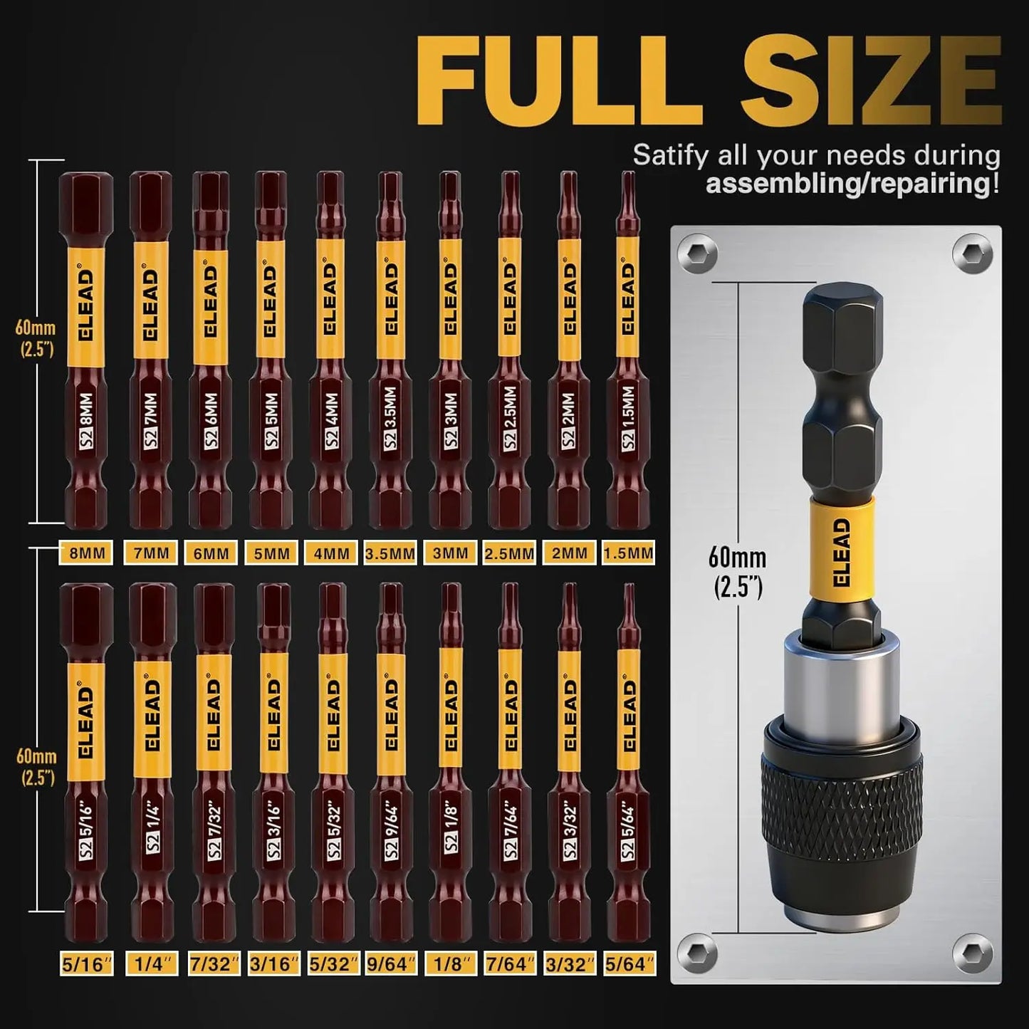 TiLing Allen-Wrench Drill Bit Set With Magnetic Bits SAE Metric