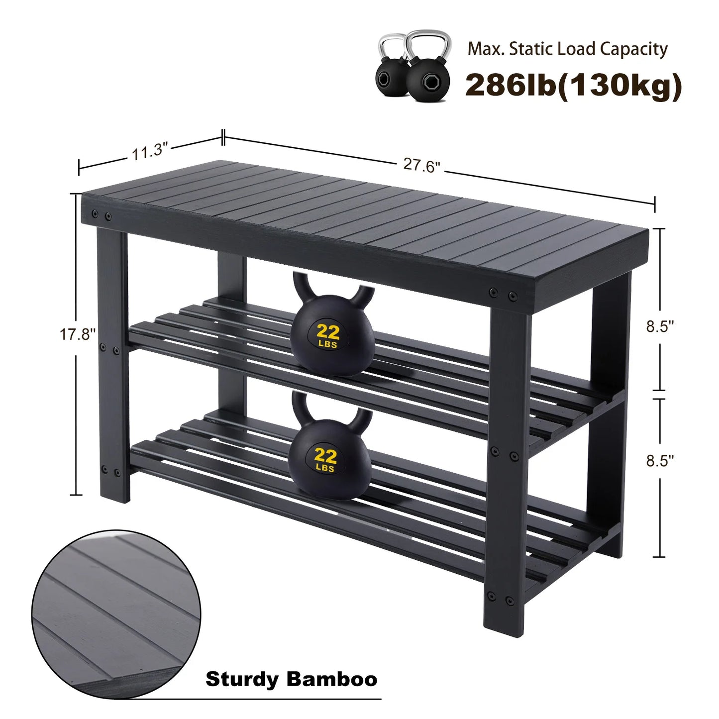 JHK 3-Tier Bamboo Entryway Benches Living Room Shoe Rack Bench Holds Up to 286 lb Storage Organizer for Bedroom Balcony