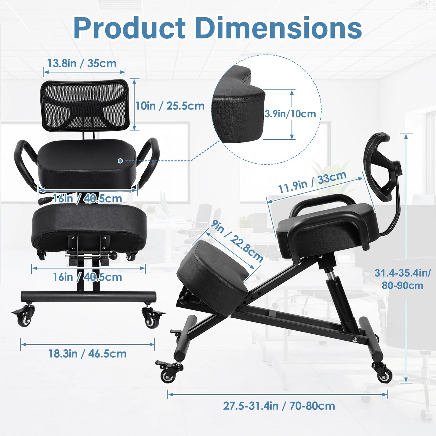 Ergonomic Kneeling Chair With Backrest And Wheels