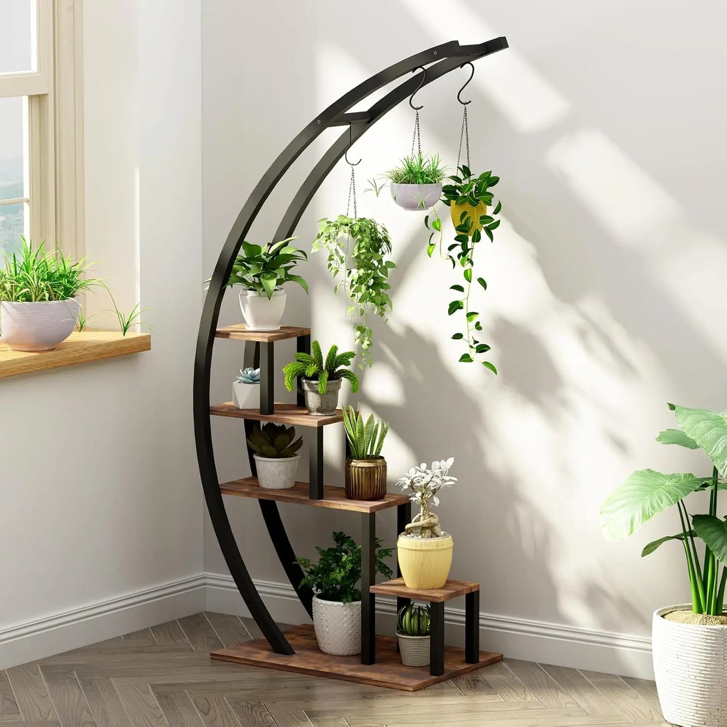 TWISTER.CK 5-Tier Metal Half Moon Plant Stand Indoor Garden Rack