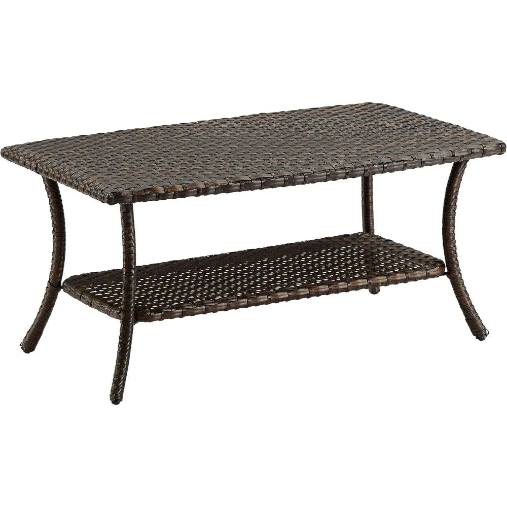 Rattan Outdoor Coffee Table With 2-Layer Storage Durable PE Wicker
