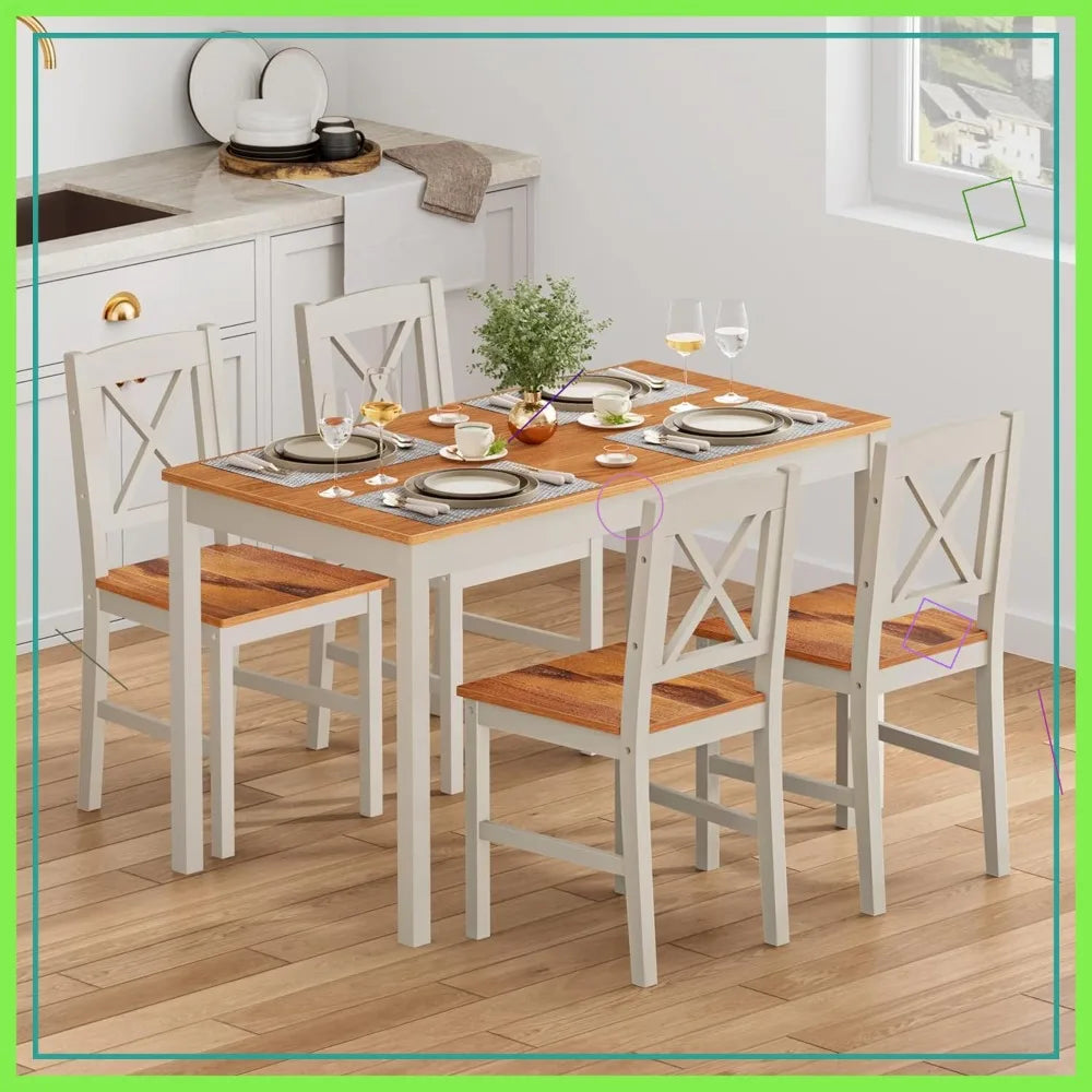 5 Pc Dining Table Set, Wood Kitchen Table & 4 Chairs for Dining Room, Apartment, Dark Brown Gray