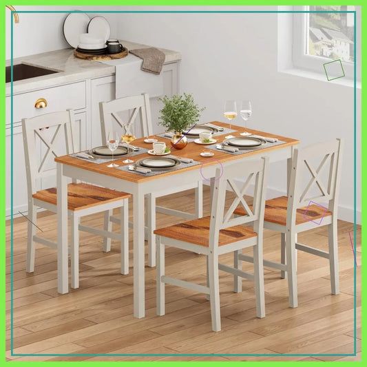 5 Pc Dining Table Set, Wood Kitchen Table & 4 Chairs for Dining Room, Apartment, Dark Brown Gray