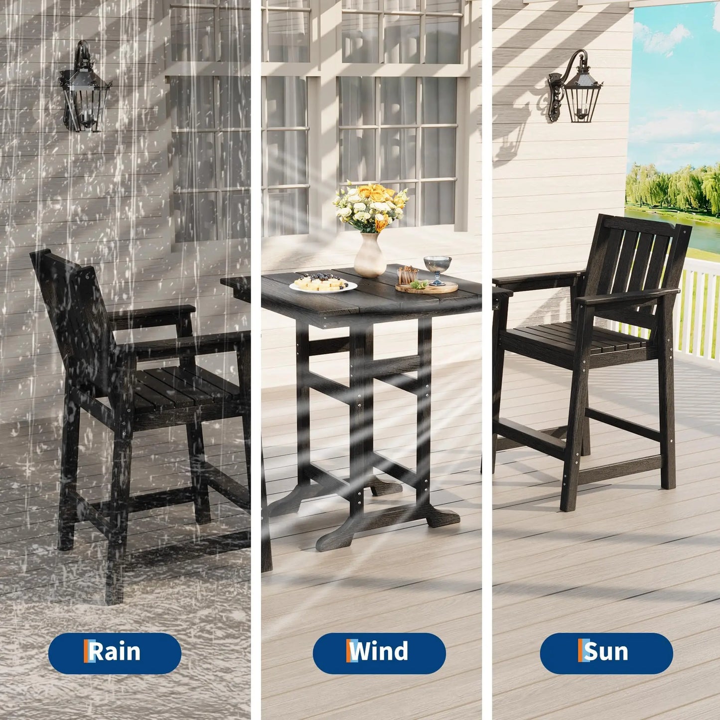 Outdoor Patio Bar Height Chair Set of 2, All-Weather HDPE Bar Height Barstools Widened Chair Set, Adirondack Chairs Set with Widened Armrests for Garden, Poolside, Bistro