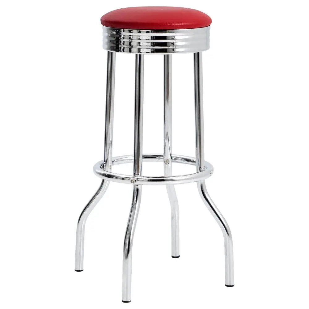Bar Stool Chair in Red Seat Height 30 with Round Seat, Footrest Indoor for Dining Room Kitchen Bar Table Set of 2 -HOT