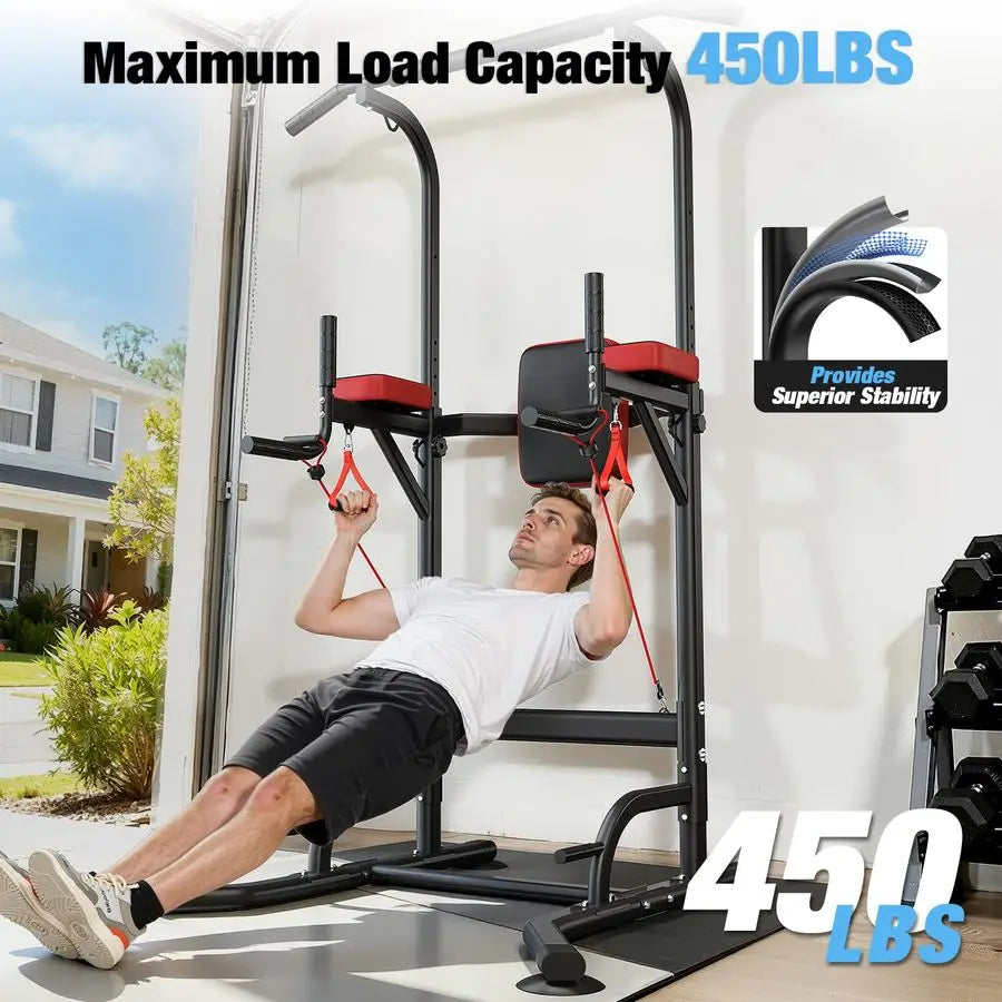 Power Tower Pull Up Bar Station, 450LBS Stable Power Tower Training HeavyDuty Fitness Equipment for Home Gym, Custom