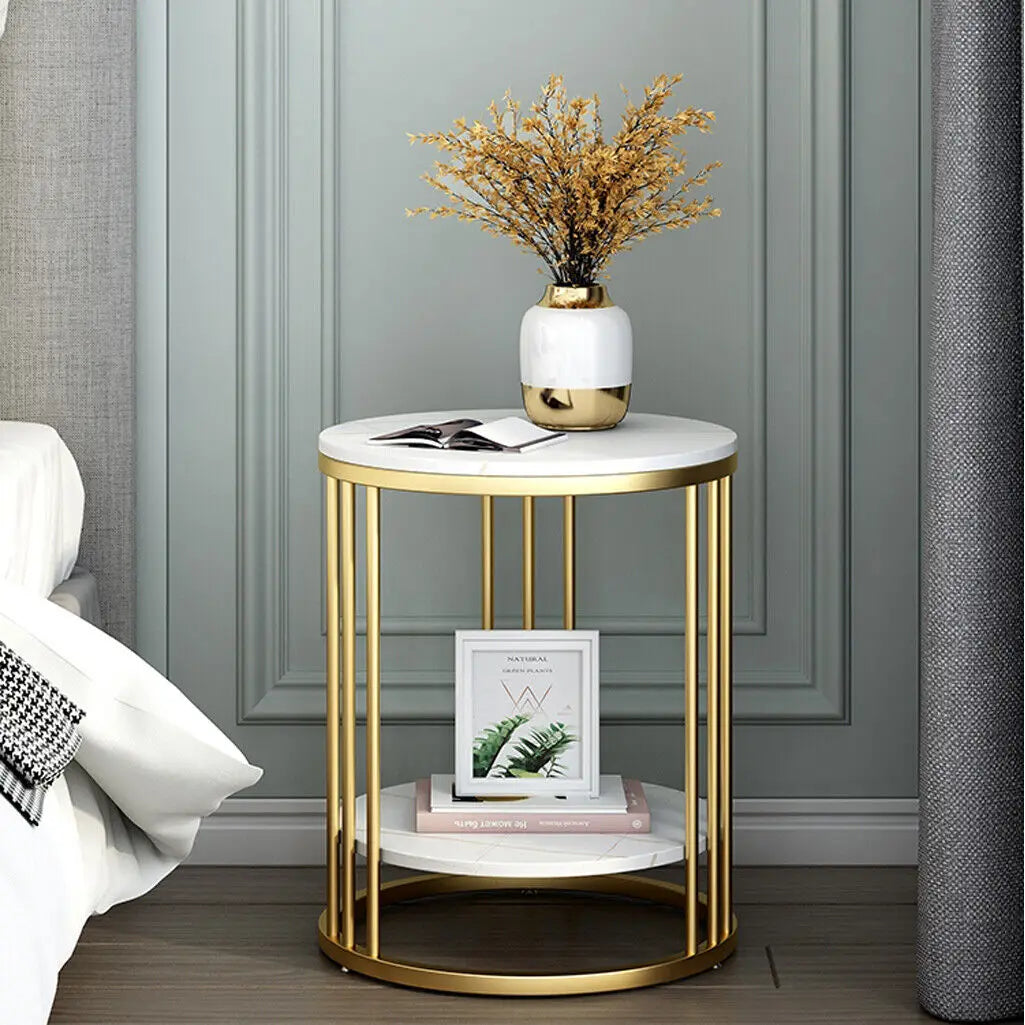 Wisfor Two-Tier Marble Round Side Table With Jewellery Storage
