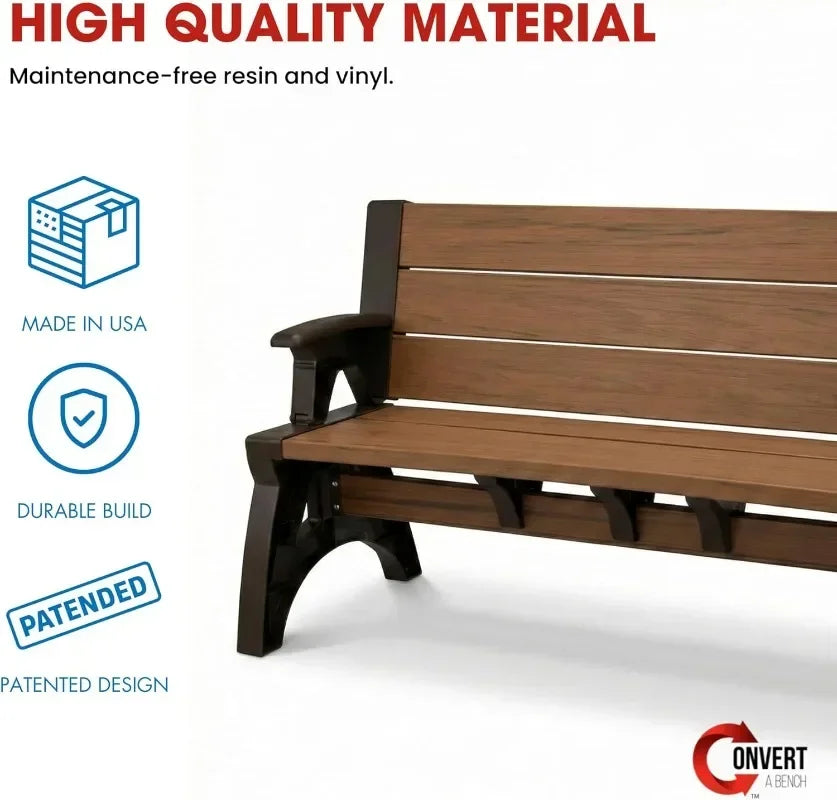 Convert-a-Bench 2-in-1 Outdoor Bench & Picnic Table - Foldable, Weather-Resistant Seating - Perfect for Patio, Lawn, Garden