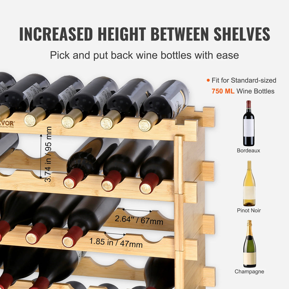 Stackable Bamboo Wine Rack For Kitchen And Cellar Storage