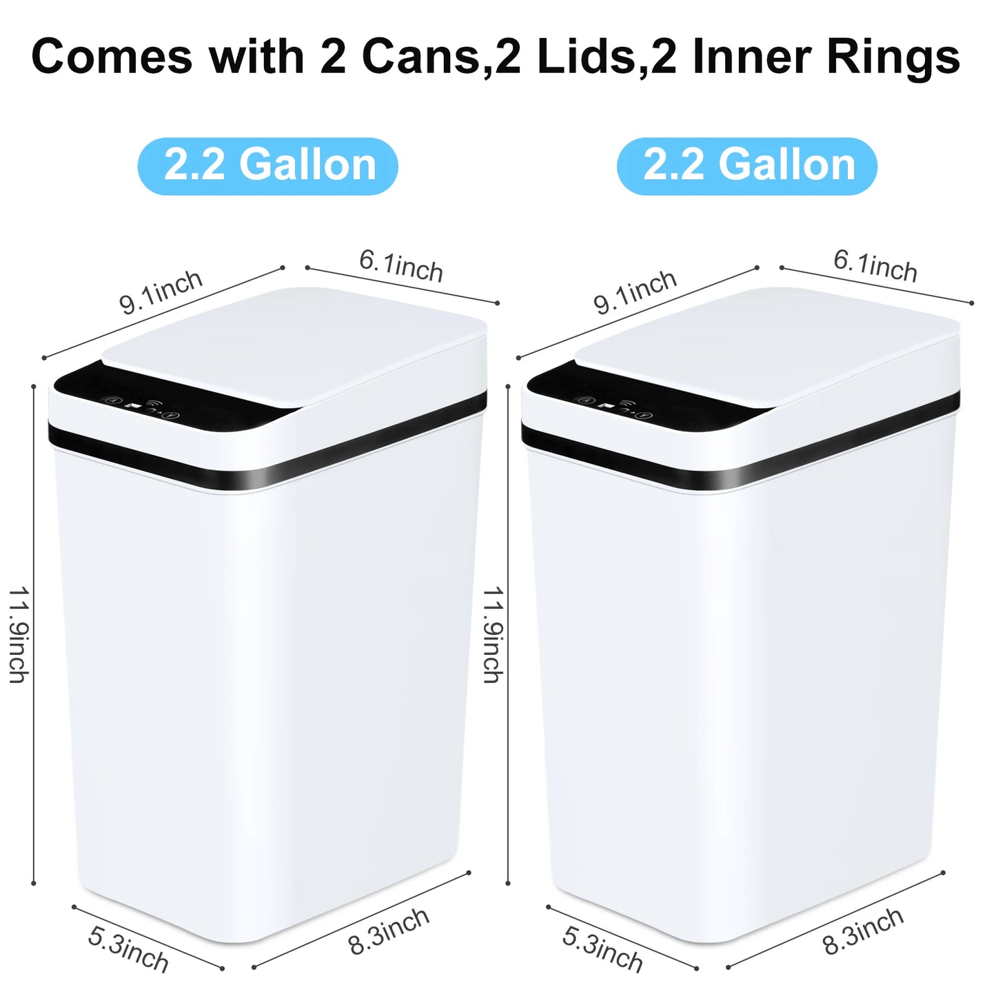 2 Pack 12L Touchless Bathroom Trash Cans With Sensor Lid