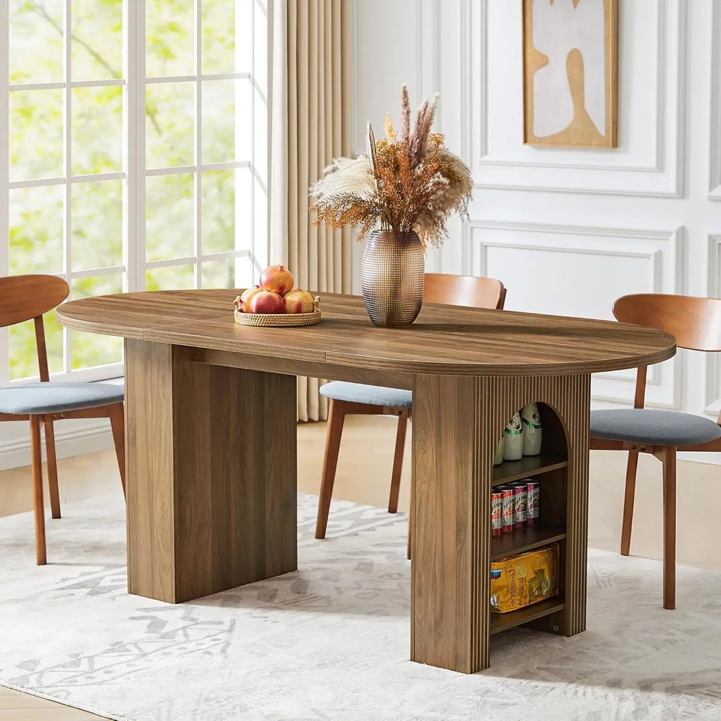 Extendable Dining Table 41-78in Seats 4-8 Round Expandable Kitchen Fluted Base Modern Oval Dining Room Living Room, Customized