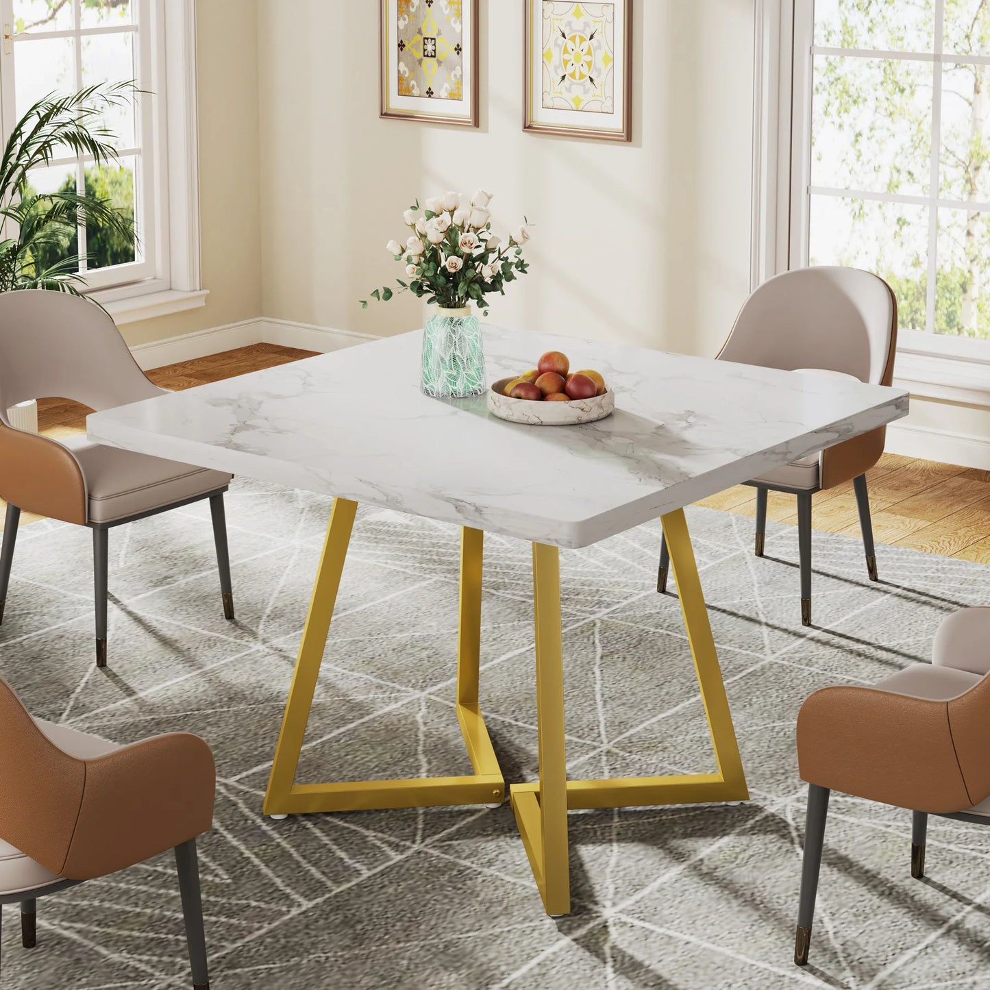 Tribesigns Industrial Square Dining Table With Metal Base Wooden Top