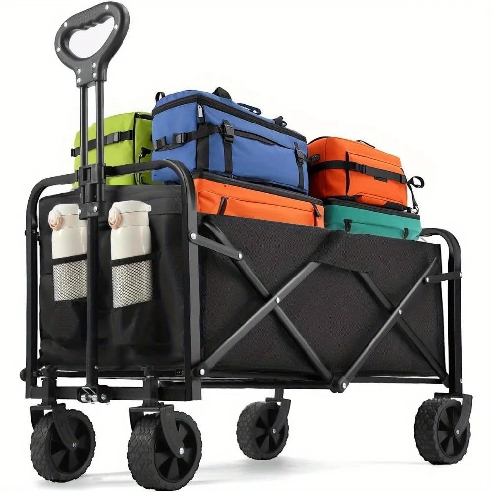 Heavy Duty Folding Wagon Cart With All Terrain Drink Holders