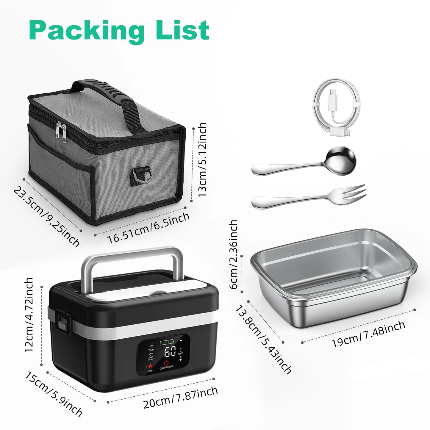 Wireless Insulated Lunch Box With Built-In 8000mAh Battery