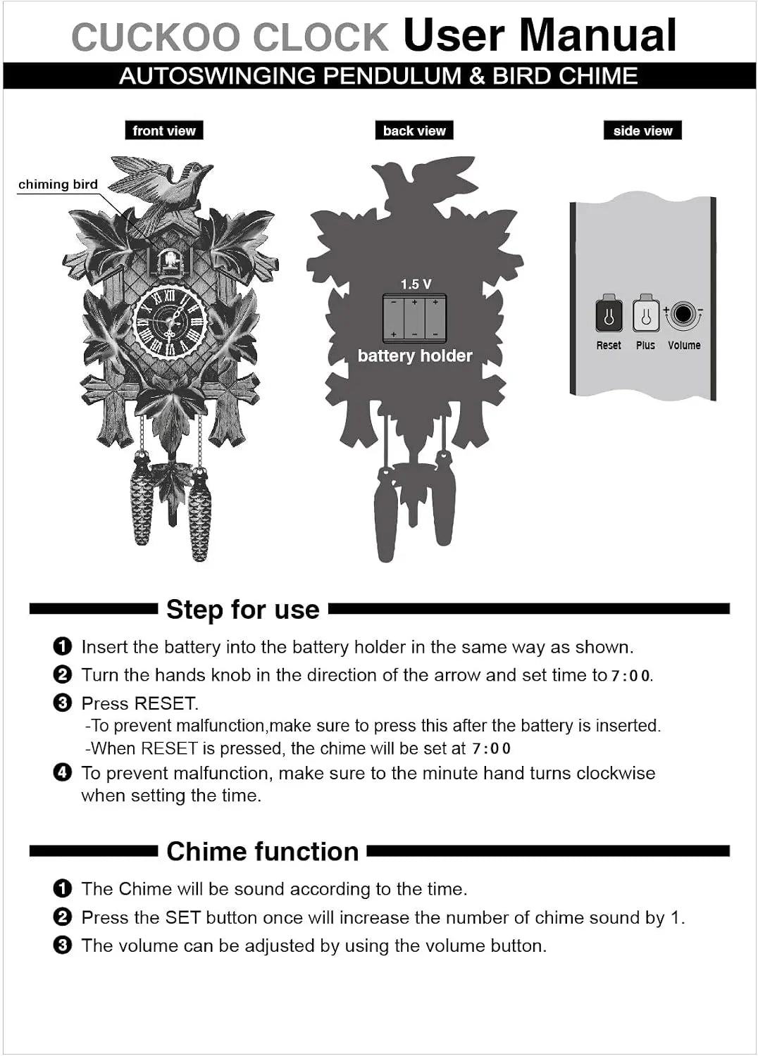 Cuckoo Wall Clock Traditional Nordic Home Decor Alarm Clock