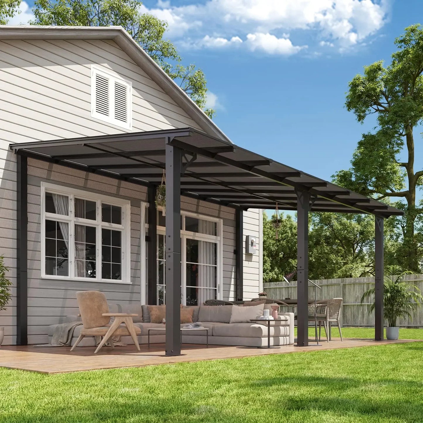 Aoxun Premium Gazebo, Wall Mounted Gazebos Pergola, Outdoor Patio Lean to Gazebo, Awnings with Sloped Roof, for Backyard, Porch