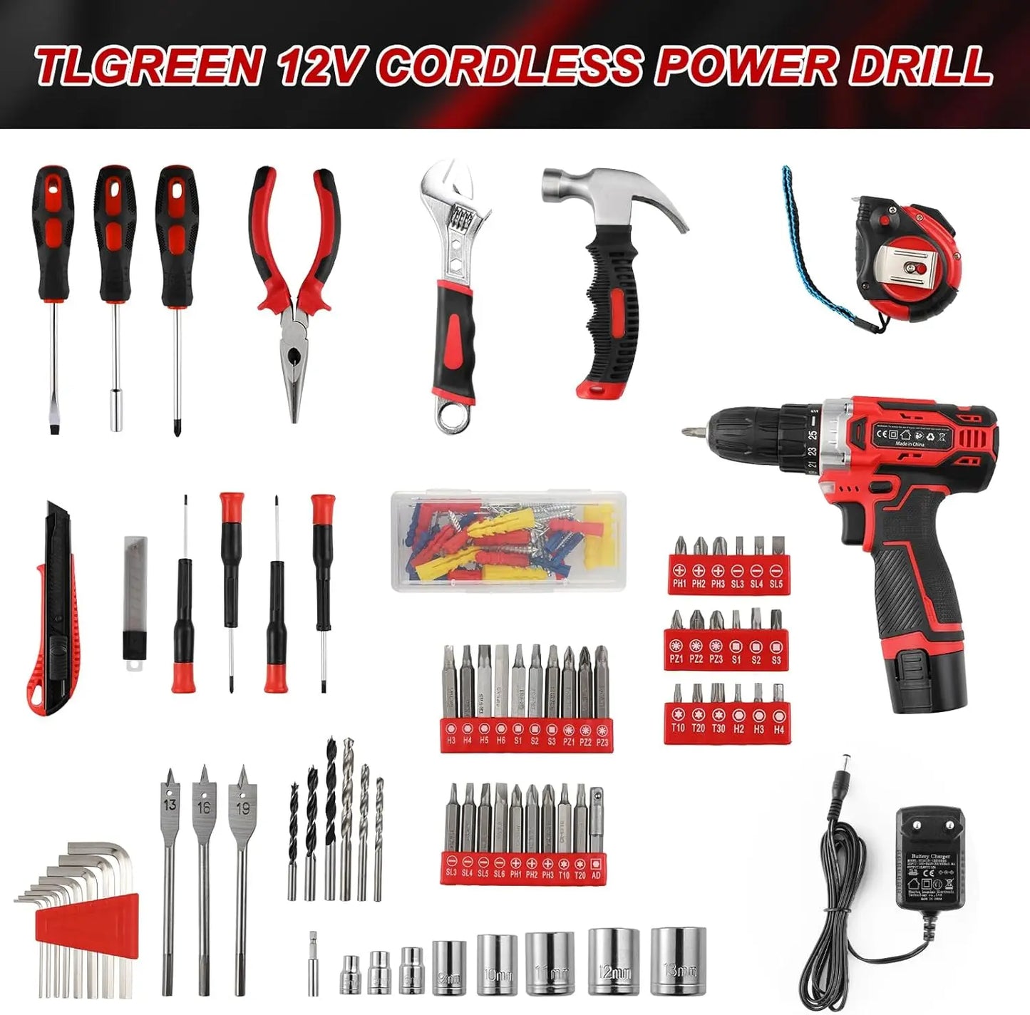 TLGREEN 138 Pcs Power Tool Set With 12V Cordless Drill