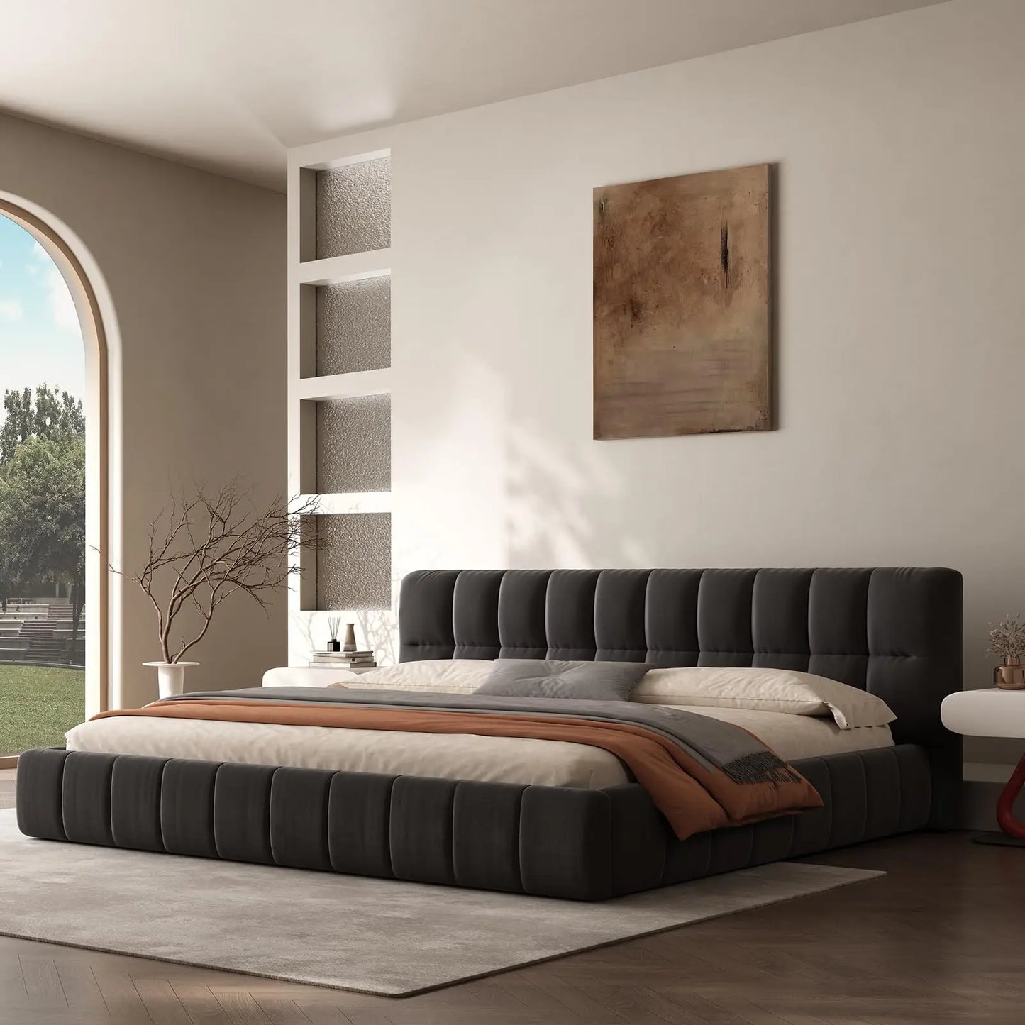 QWC Platform Bed With Headboard, Footboard, Block Design