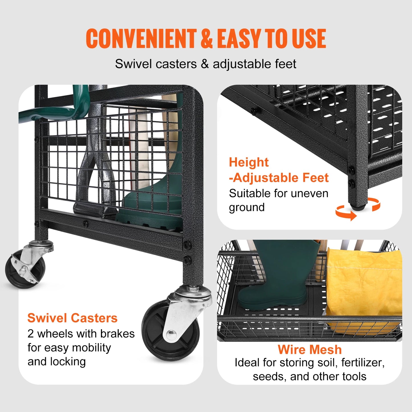 Garden Tool Organizer Tower Rack With Hooks And Wheels